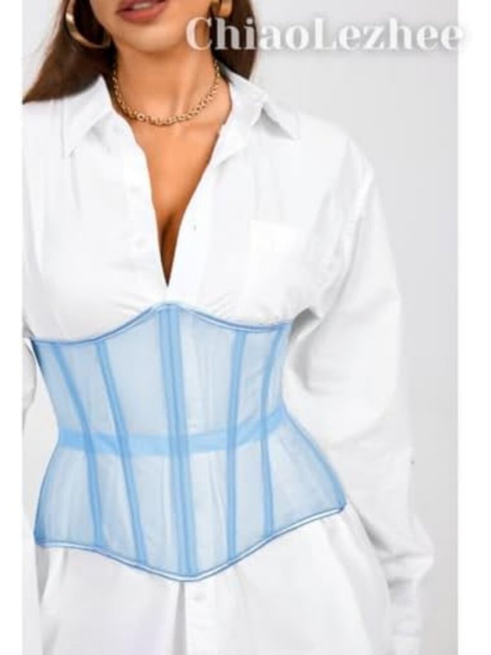 Stylish Underbust Corset Belt, Lace-Up Boned Waist Cincher, Perfect Shapewear - Picture 5 of 7
